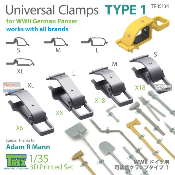 TRXTR35134 1:35 TRex - Universal Clamps for  WW2 German Panzer Type 1