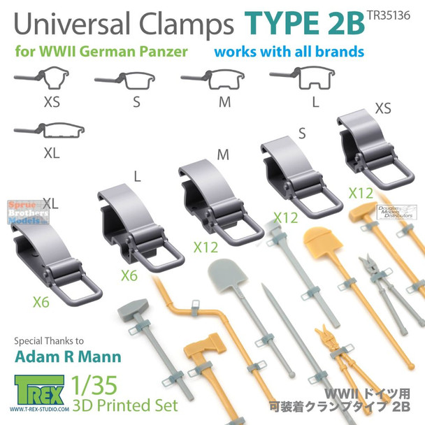 TRXTR35136 1:35 TRex - Universal Clamps for  WW2 German Panzer Type 2B