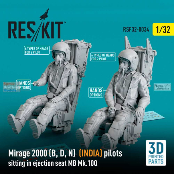 RESRSF320034F 1:32 ResKit Mirage 2000B/D/N (India) Pilots Sitting in MB Mk.10Q Ejection Seats