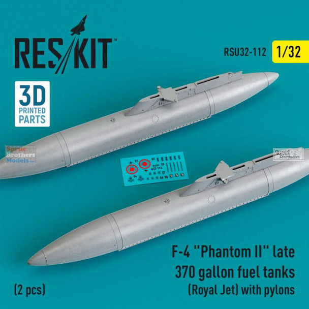 RESRSU320112U 1:32 ResKit F-4 Phantom II Late 370-gallon Fuel Tanks (Royal Jet) with Pylons