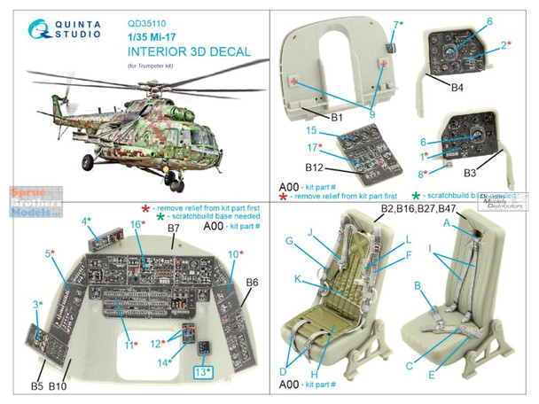 QTSQD35110 1:35 Quinta Studio Interior 3D Decal - Mi-17 Hip (TRP kit)