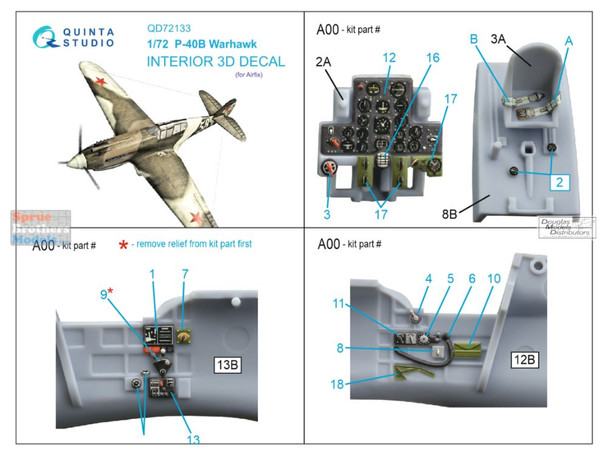 QTSQD72133 1:72 Quinta Studio Interior 3D Decal - P-40B Warhawk (AFX kit)