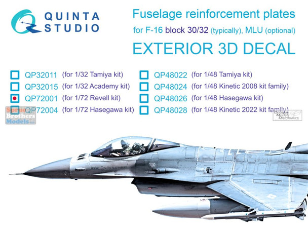 QTSQP72001 1:72 Quinta Studio 3D Decal - F-16C Block 30/32 Falcon Reinforcement Plates (TAM kit)