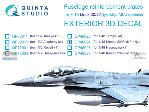 QTSQP48024 1:48 Quinta Studio 3D Decal - F-16C Block 30/32 Falcon Fuselage Reinforcement Plates (KIN 2008 kit)