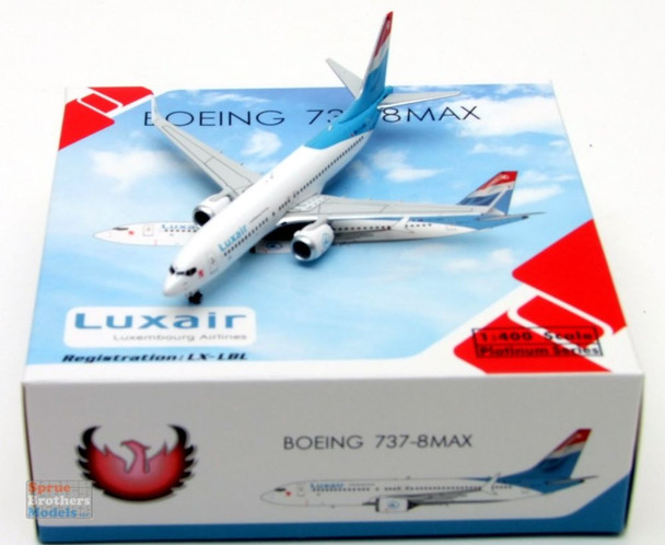 PHX11847 1:400 Phoenix Model Luxair B737 Max8 Reg #LX-LBL (pre-painted/pre-built)