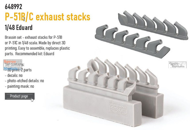 EDU648992 1:48 Eduard Brassin - P-51B P-51C Mustang Exhaust Stacks (EDU kit)