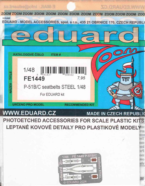EDUFE1449 1:48 Eduard Color Zoom PE - P-51B P-51C Mustang Seatbelts (EDU kit)