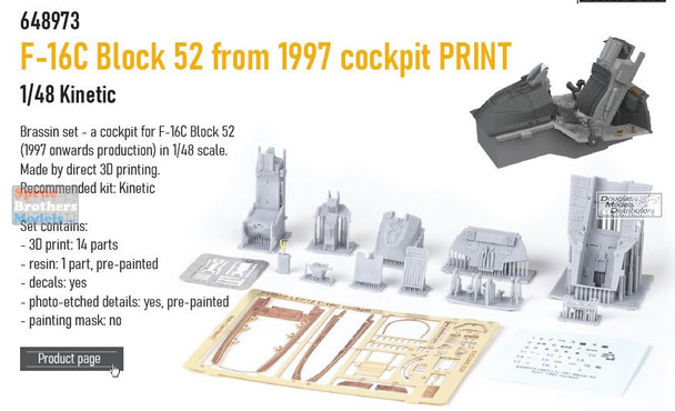 EDU648973 1:48 Eduard Brassin - F-16C Falcon Block 52 (from 1997) Cockpit (KIN kit)