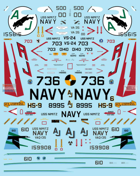 BMA48033 1:48 Bullseye Model Aviation Decals - Carrier Air Wing 8 USS Nimitz 1976-1979 (F-14A A-6E A-7E RA-5C EA-6B SH-3H E-2B)