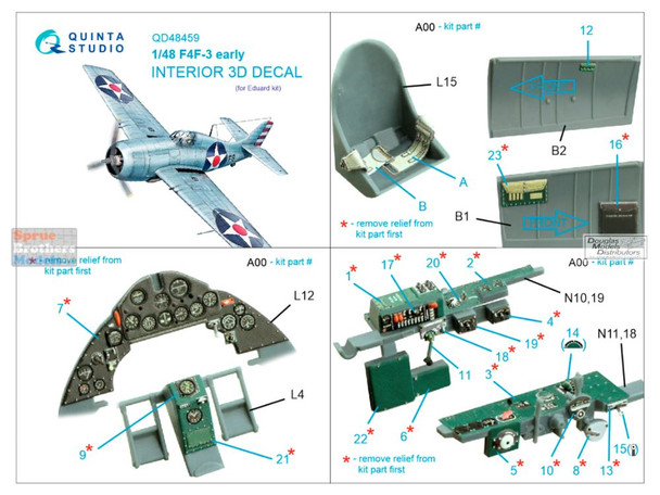 QTSQD48459 1:48 Quinta Studio Interior 3D Decal - F4F-3 Wildcat Early (EDU kit)