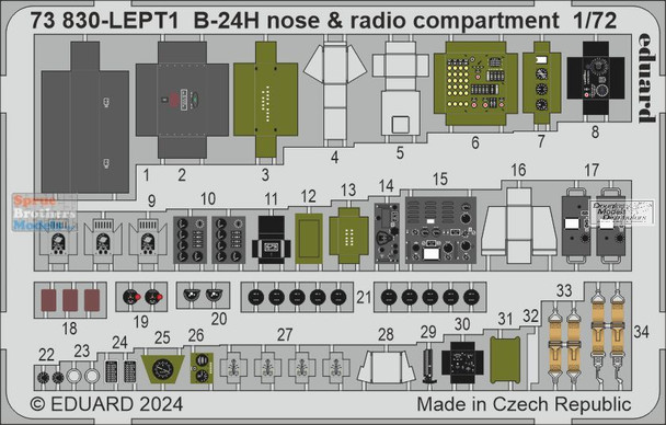 EDU73830 1:72 Eduard Color PE - B-24H Liberator Nose & Radio Compartment Detail Set (AFX kit)