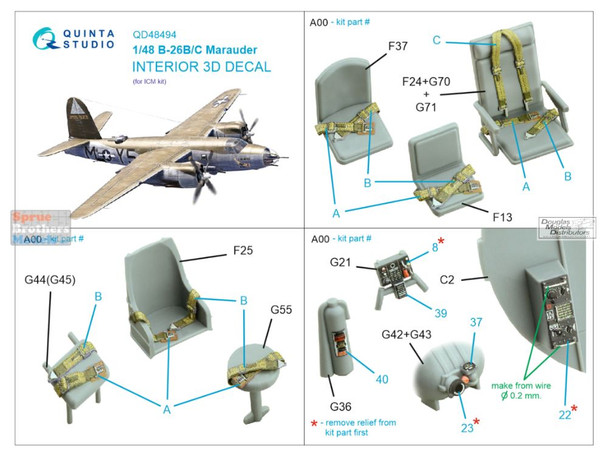 QTSQD48494 1:48 Quinta Studio 3D Decal - B-26B B-26C Marauder (ICM kit)