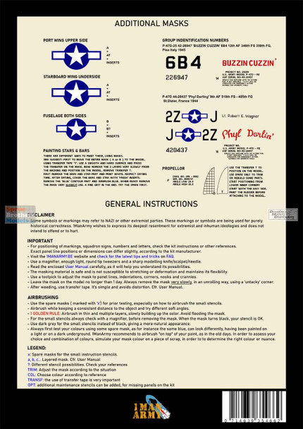 OMA24DET002 1:24 1Man Army Basic Markings & Stencil Masks - P-47D Thunderbult Bubbletop (KIN kit)