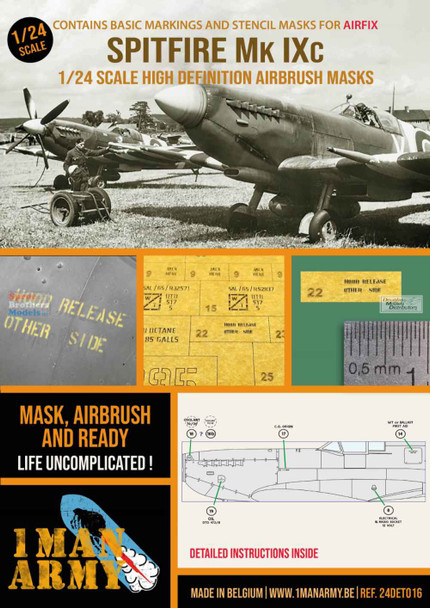 OMA24DET016 1:24 1Man Army Basic Markings & Stencil Masks - Spitfire Mk.IXc (AFX kit)