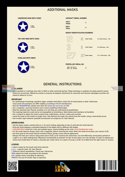 OMA32DET008 1:32 1Man Army Basic Markings & Stencil Masks - F6F-3 Hellcat