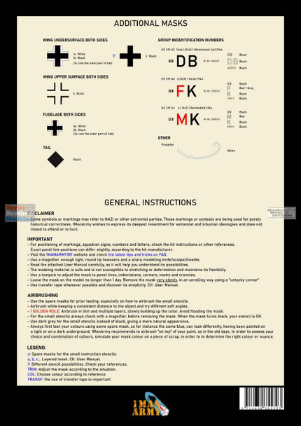 OMA32DET015 1:32 1Man Army Basic Markings & Stencil Masks - He219 Uhu (REV kit)