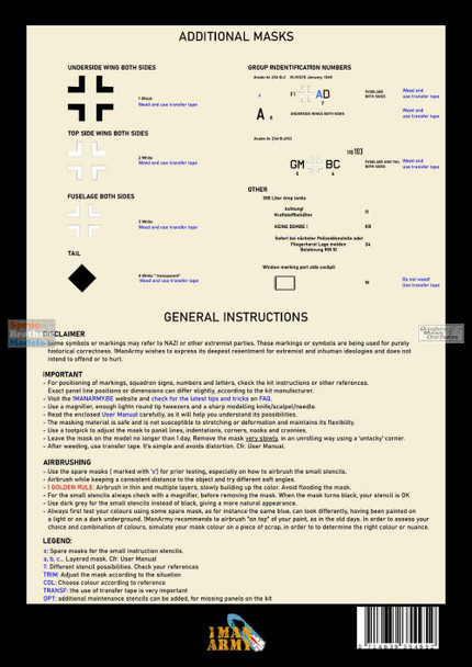 OMA32DET019 1:32 1Man Army Basic Markings & Stencil Masks - Ar234 (Fly kit)