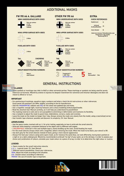 OMA32DET024 1:32 1Man Army Basic Markings & Stencil Masks - Fw190A-6 (HAS kit)