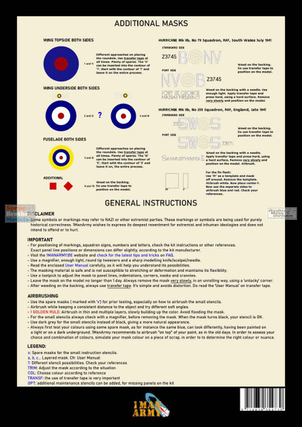 OMA32DET037 1:32 1Man Army Basic Markings & Stencil Masks - Hurricane Mk.IIb (REV kit)