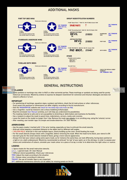 OMA32DET047 1:32 1Man Army Basic Markings & Stencil Masks - P-39Q 'Makin Airacobra' (SPH kit)