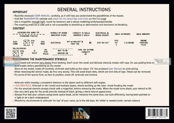 OMA48GEN300 1:48 1Man Army Masks: Spitfire Mk.I/II Maintenance Stencils