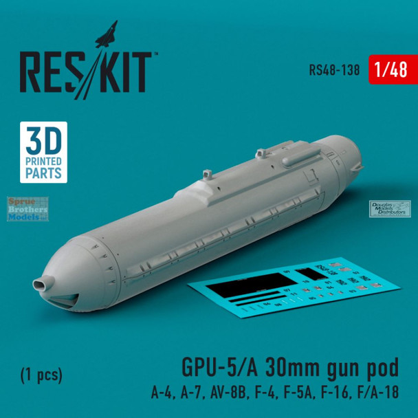 RESRS480138 1:48 ResKit GPU-5/A 30mm Gun Pod (for A-4 A-7 AV-8B F-4 F-5A F-18 F-18)
