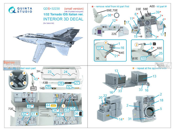 QTSQDS32230R 1:32 Quinta Studio 3D Decal - Tornado IDS + Resin Parts Italian Version (ITA kit) Small Version