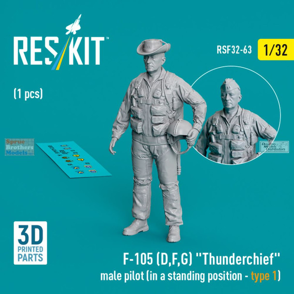 RESRSF320063F 1:32 ResKit F-105B F-105D Thunderchief Male Pilot Figure Type 1 Standing