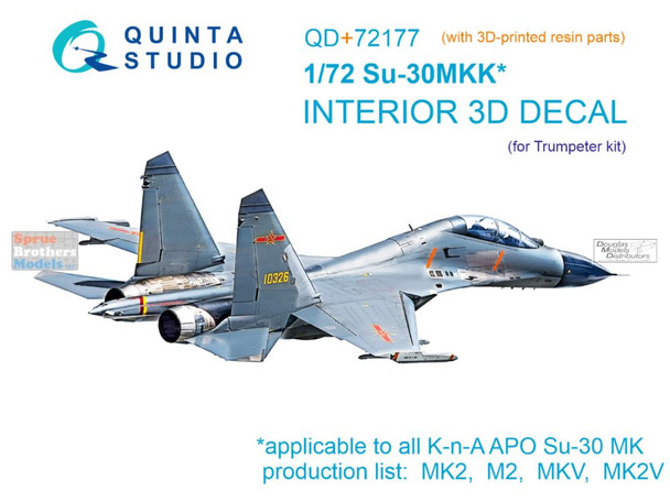 QTSQD72177R 1:72 Quinta Studio 3D Decal - Su-30MKK Flanker (TRP kit)