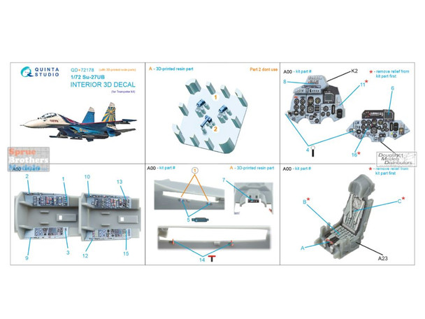 QTSQD72178R 1:72 Quinta Studio 3D Decal - Su-27UB Flanker (TRP kit)