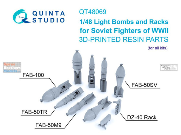 QTSQT48069 1:48 Quinta Studio Light Bombs and Racks for WW2 Soviet Fighters