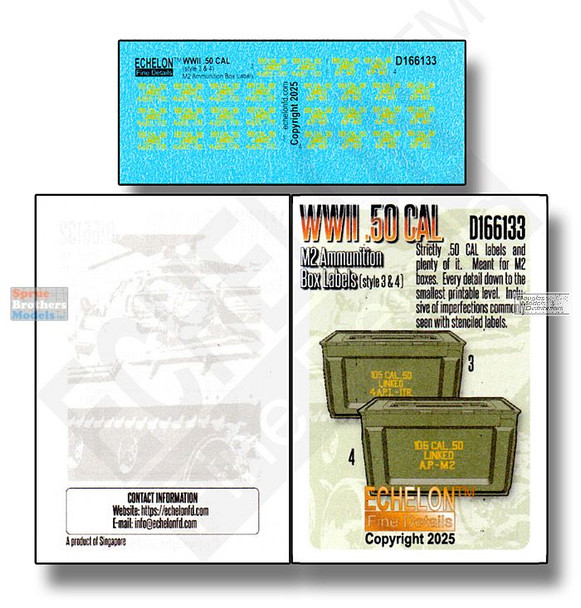ECH166133 1:16 Echelon WW2 .50 Cal M2 Ammunition Box Labels (Style 3 & 4)