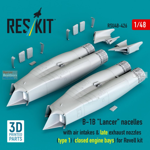 RESRSU480426U 1:48 ResKit B-1B Lancer Nacelles with Air Intakes & Late Exhaust Nozzles Type 1 Closed Engine Bays (REV kit) RESRSU480426U 1:48 ResKit B-1B Lancer Nacelles with Air Intakes & Late Exhaust Nozzles Type 1 Closed Engine Bays (REV kit)