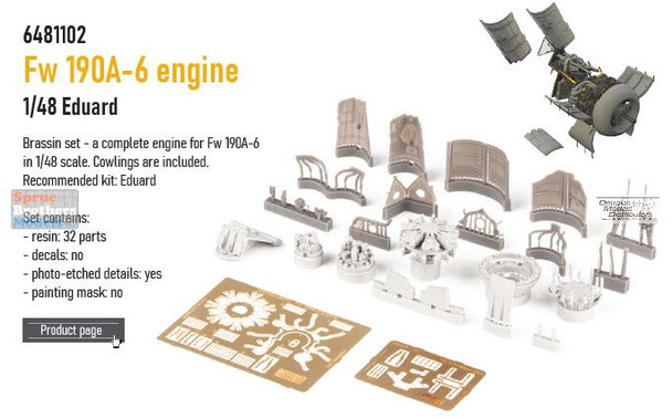 EDU6481102 1:48 Eduard Brassin - Fw190A-6 Engine & Fuselage Guns (EDU kit)