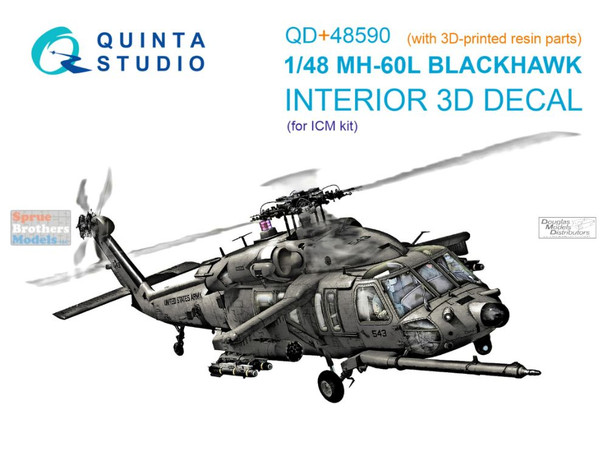 QTSQD48590R 1:48 Quinta Studio Interior 3D Decal - MH-60L Black Hawk + Resin (ICM kit)