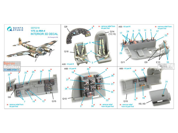 QTSQD72218 1:72 Quinta Studio 3D Decal - Ju88A-4 (HAS kit)