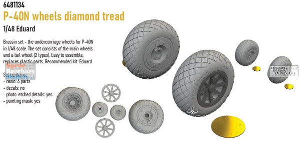 EDU6481134 1:48 Eduard Brassin - P-40N Warhawk Wheels Diamond Tread (EDU kit)