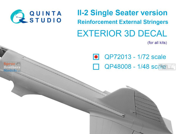 QTSQP72013 1:72 Quinta Studio 3D Decal - IL-2 Stormovik Single Seater Reinforcement External Stringers