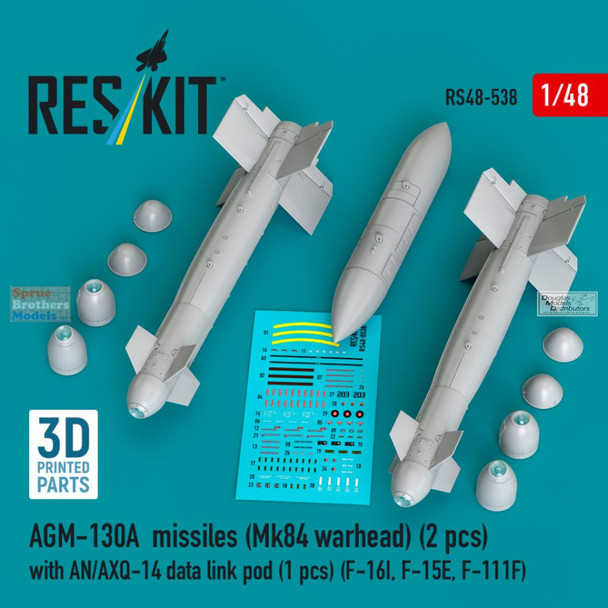 RESRS480538 1:48 ResKit AGM-130A Missiles Mk.84 Warhead + AN/AXQ-14 Data Link Pod