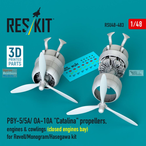 RESRSU480483U 1:48 ResKit PBY-5 PBY-5A OA-10A Catalina Closed Engine Bays, Propellers, Engines & Cowlings (REV kit)