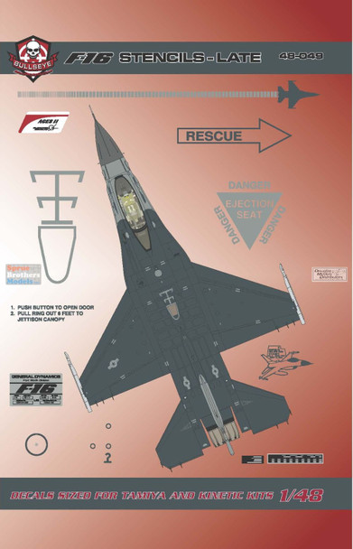BMA48049 1:48 Bullseye Model Aviation Decals - F-16 Falcon Stencils-Late