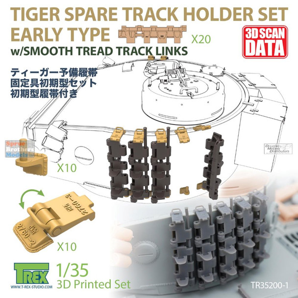 TRXTR35200-1 1:35 TRex - Tiger Spare Track Holders Set Early Type with Smooth Tread Tracks TRXTR35200-1 1:35 TRex - Tiger Spare Track Holders Set Early Type with Smooth Tread Tracks