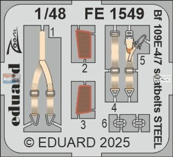 EDUFE1549 1:48 Eduard Color Zoom PE - Bf109E-4 Bf109E-7 Seatbelts (TAM kit)