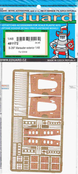 EDU481172 1:48 Eduard PE - B-26F Marauder Exterior Detail Set (ICM kit)