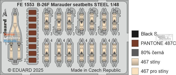 EDUFE1553 1:48 Eduard Color Zoom PE - B-26F Marauder Seatbelts (ICM kit)