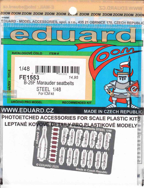 EDUFE1553 1:48 Eduard Color Zoom PE - B-26F Marauder Seatbelts (ICM kit)