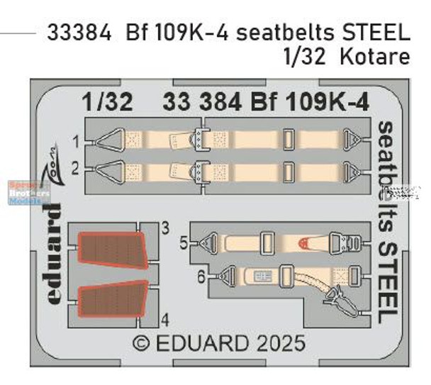 EDU33384 1:32 Eduard Color Zoom PE - Bf109K-4 Seatbelts (KOT kit)