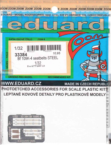 EDU33384 1:32 Eduard Color Zoom PE - Bf109K-4 Seatbelts (KOT kit)