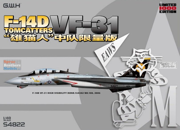 LNRS4822 1:48 Great Wall Hobby F-14D Tomcat 'VF-31 Tomcatters' with Pilot Figures