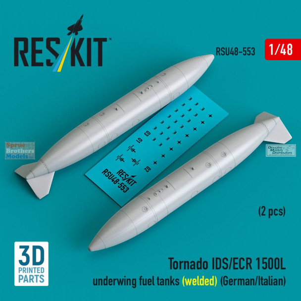 RESRSU480553U 1:48 ResKit Tornado IDS/ECR 1500L Underwing Fuel Tanks Welded (German/Italy)